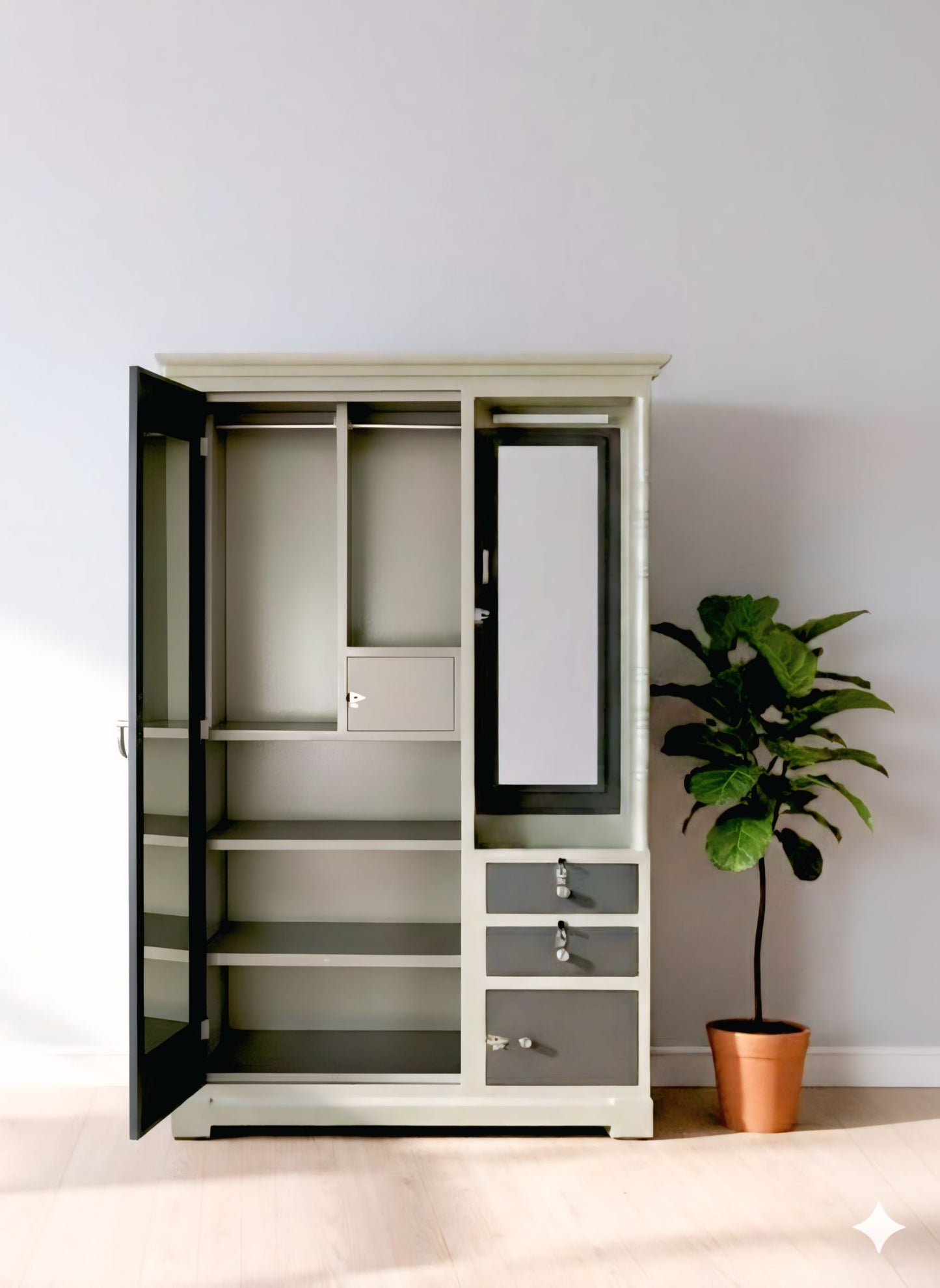 Tata Premium 3-Door Steel Almirah – Grey & Ivory Finish | CR Sheet (.7, .6, .5 mm) | Dual Mirror Design