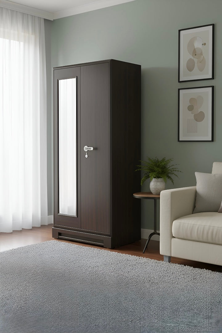 Medium 2-Door Steel Almirah in Dark Walnut Finish | Made from Premium Tata Steel CR Sheet (0.6mm / 0.5mm)