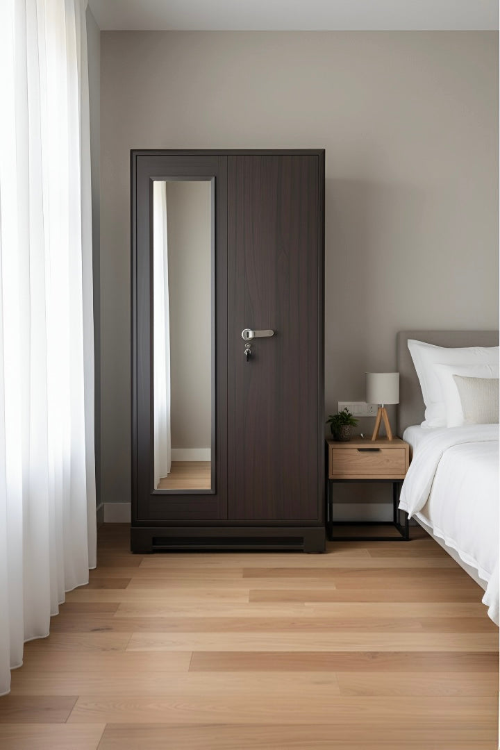Medium 2-Door Steel Almirah in Dark Walnut Finish | Made from Premium Tata Steel CR Sheet (0.6mm / 0.5mm)
